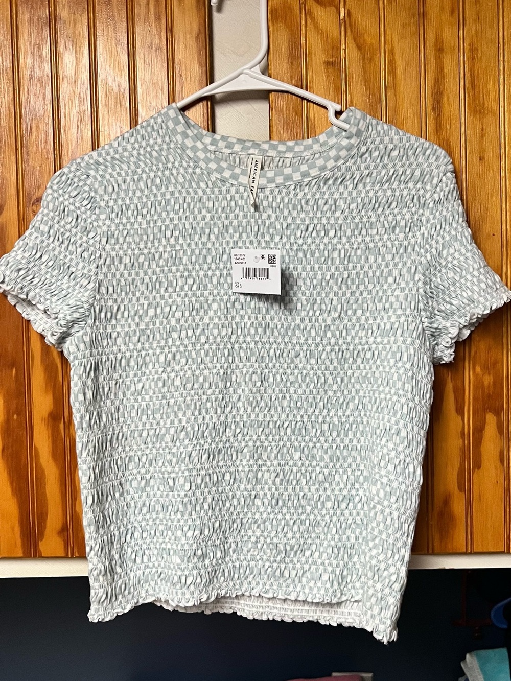 American Eagle Outfitters Light Mint Textured Short-Sleeve Top